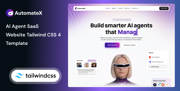 Download Automatex AI Agent SaaS Website Tailwind CSS 4 HTML Template