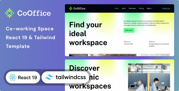 Download CoOffice Coworking Space Website React 19 & Tailwind CSS 4 Template