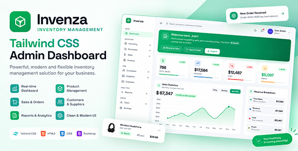 Download Invenza Inventory Management Tailwind CSS Admin Dashboard Template